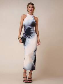 COSMINA Robe d'été élégante à imprimé floral pour femme, style col ras-du-cou