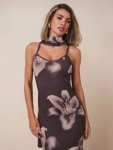 COSMINA Robe élégante à fleurs imprimées avec col ras-du-cou et maille pour femmes, toutes saisons - Multicolore - Voir 6