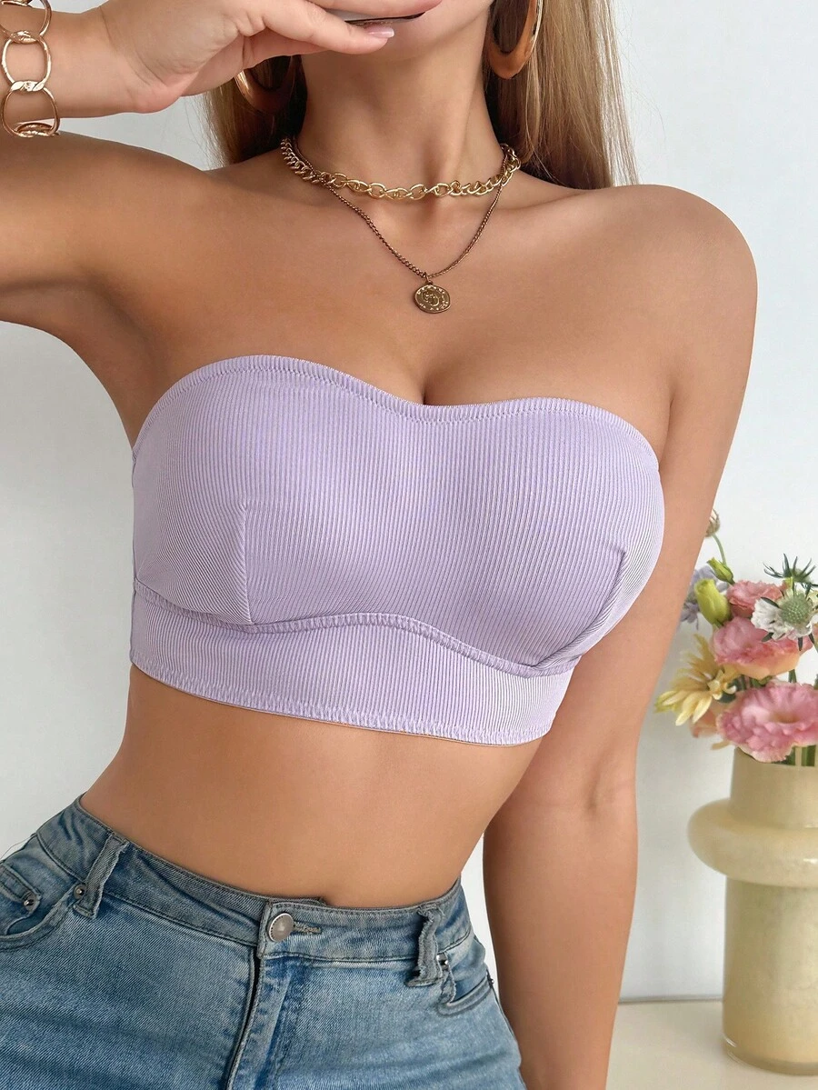 SHEIN Sujetador bandeau de mujer de unicolor acanalado (sin aros)