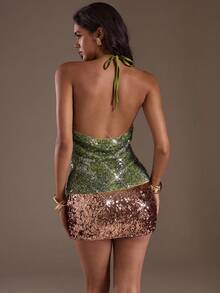 Glamine Robe de plage bohème dos nu pour femme, haut caraco avec tissu perlé spécial, tenue de rentrée scolaire, streetwear, robes d'anniversaire pour femmes, hauts de sortie pour femmes Y2K mignons - Vert - Voir 2