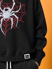 SUMWON 万圣节蜘蛛网图案运动衫长袖套头衫圆领运动衫秋季假日季节休闲家居服男孩怪异主题服装