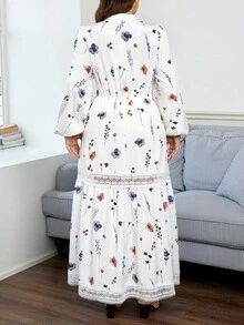 SHEIN LUNE 加大码优雅花卉印花长裙，适合通勤 - 白色 - 查看 2