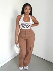 Alexandranx 女式条纹字母图案街头风工字背心 - 黑與白 - 查看 6