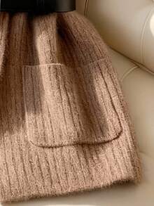 GlowEve 女士优雅休闲V领口袋针织开衫背心 - 棕色 - 查看 4