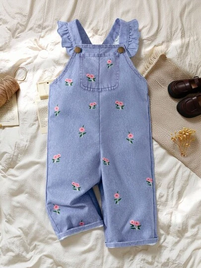 SHEIN Vintaside Kids 女宝宝夏季休闲碎花荷叶边口袋连体裤