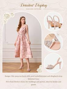 CUCCOO HITCHD 粉色尖头细高跟鞋蕾丝珍珠优雅婚礼派对女士高跟凉鞋 - 粉色 - 查看 13