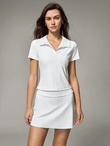 Hanevo 1 conjunto de top de manga corta y falda de unicolor, conjunto de 2 piezas para mujer