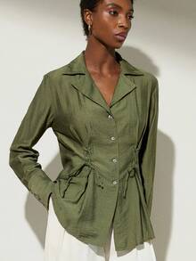 Aveloria Modichic Blusa de unicolor con diseño de cintura plisada - Verde - Ver 5