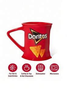 Doritos X SHEIN 1pc Large Capacity Mug, Cute Ceramic Mug With Quirky Graphic Design, Dishwasher & Microwave Friendly, Suitable For Juice, Coffee, Milk, Etc. - Burgundy - View 4