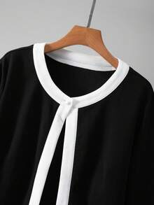 GlowEve CURVE 大码女式秋季拼色长袖优雅百搭夹克 - 黑與白 - 查看 6