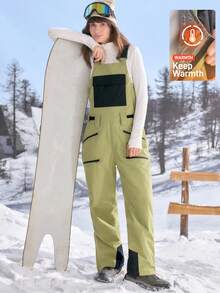 In My Nature 女式撞色工装口袋休闲宽松背带滑雪裤 - 薑色 - 查看 1