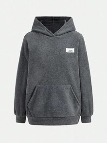 SHEIN Girlism 2 件套休闲百搭校园运动英文图案灰色连帽衫，适合青少年女孩，秋冬 - 灰色 - 查看 5