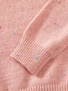 SHEIN 年轻女孩毛衣套装，高领黑色波尔卡圆点白色上衣和直腿黑色波尔卡圆点白色裤子针织装，适合秋冬季日常穿着和外出 - 淺粉色 - 查看 4