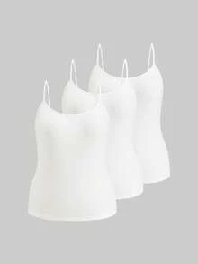 SHEIN PETITE CURVE Plus Size Women's 3pcs Tight Casual Tank Tops(Spaghetti Strap)