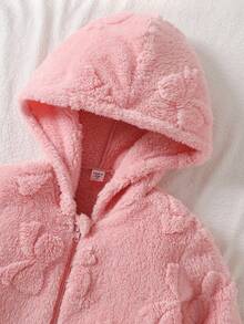 Girls' Plush Bow Jacquard Pattern Long Sleeve Hooded Jumpsuit Loungewear - Pink - View 5