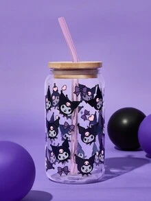 HELLO KITTY AND FRIENDS | SHEIN 1 个高硼硅玻璃杯，图案可爱，配有吸管清洁刷，耐热，适用于牛奶、果汁、咖啡等。
