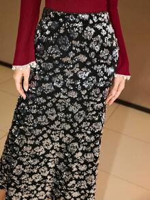 MOTF PREMIUM SEQUINS MERMAID HEM SKIRT - Black - View 3