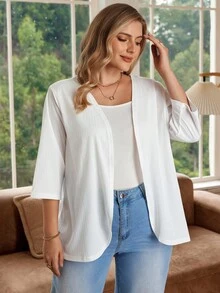 Rosumi 大码女式中长袖白色提花纹理开衫沙滩度假夹克女式春季服装女式夏季服装秋冬 - 白色 - 查看 2