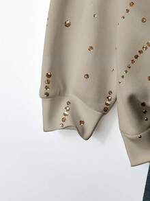 EMERY ROSE Music Festival Gold Feather Print Plus Size Sweatshirt, Suitable For Party In ,Spring - Multicolor - View 4