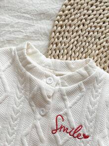 Vintaside Kids Baby Girls' Jacket With Embroidered Letter & Strawberry Pattern, Textured Fabric, Comfortable & Soft, Countryside Style, Fashion & Versatile, Elegant For Outings, Suitable For Spring, Autumn & Transitional Seasons - White - View 8
