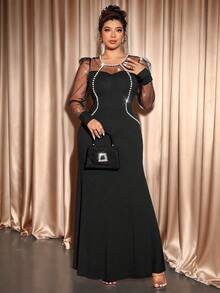Cravure Đầm đen ôm dáng phong cách cung điện cổ điển, tay dài phối lưới nhiều màu sắc, đính hạt trang trí, dáng Gothic dành cho nữ cỡ lớn - màu đen - Xem 6
