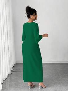 Elenzga Plus Size V-Neck Cinched Waist Bodycon Dress - Green - View 2
