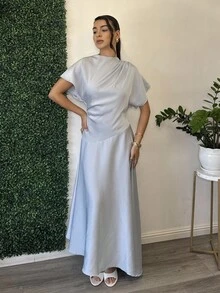 Andrea Bello 女士优雅纯色蝙蝠袖长裙 - 淺藍色 - 查看 6