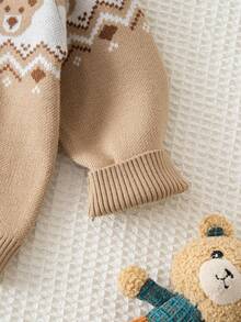 SHEIN Playful Pals 可爱小熊印花圆领长袖上衣，适合居家和户外穿着 - 杏色 - 查看 5