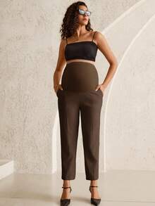 MaterniWear Pantaloni de maternitate cu talie reglabilă, culoare uni - Maro - Vizualizare 8