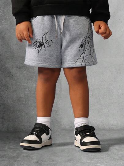 SUMWON 男童蜘蛛网印花运动短裤，松紧腰带，舒适夏季穿着，适合休闲日常穿着