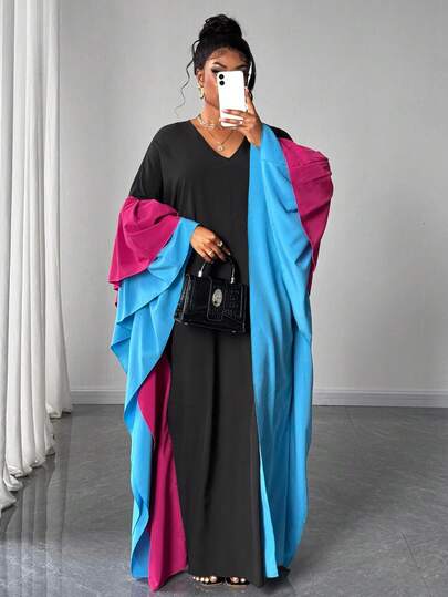 Maweii Vestido holgado de manga larga y talla grande para mujer, multicolor