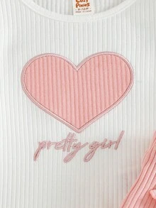 Cozy Pixies 2 件套女婴心形图案针织柔软圆领荷叶边长袖上衣和松紧腰喇叭裤套装 - 彩色 - 查看 3