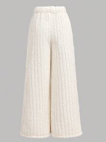 SHEIN Białe, teksturowane, dwustronne, grube legginsy dla nastolatek, z podszewką z polaru, uniwersalne do noszenia w domu, na jesień/zimę