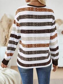 EMERY ROSE Áo thun nữ cổ tròn tay dài kẻ sọc thường ngày, áo phông nữ cho mùa xuân - Nhiều màu - Xem 2