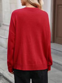 SHEIN LUNE 女士休闲圣诞图案亲子毛衣套头衫，可爱圣诞毛衣，红色圣诞毛衣，丑陋圣诞毛衣，母女圣诞毛衣，女士圣诞毛衣，圣诞节 - 彩色 - 查看 3