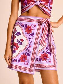 CAJUNI Casual Vacation Print Twist Women Skirts - Multicolor - View 1