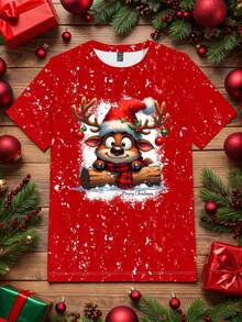 Manfinity Homme Camiseta masculina plus size com estampa de rena natalina, camiseta de Natal, adequada para reuniões familiares, presentes para amigos