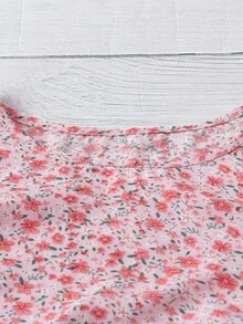 EMERY ROSE Áo sơ mi nữ dáng ôm vừa vặn họa tiết hoa nhỏ xinh đi làm thường ngày có tay áo nhún bèo - Hồng - Xem 3
