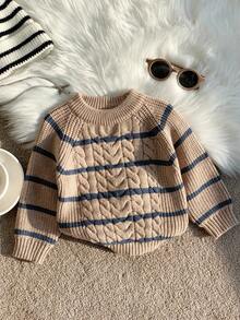 SHEIN 男女通用婴儿可爱条纹长袖毛衣，休闲百搭，适合秋冬季 - 彩色 - 查看 4