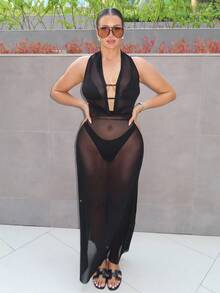 MDEdit Women's Holiday Wear Solid Purple Deep Draped Neck Sexy Backless Dress, Elegant Halter Tie Beach Coverup, Country Concert Outfit