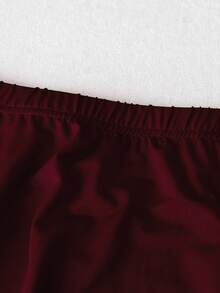 SHEIN Clasi Set de 2 piese pentru primăvară/vară, la modă, casual, cu talie strânsă, top subțire și fustă cu tiv evazat și talie elastică, mărime mare - Burgundia - Vizualizare 5