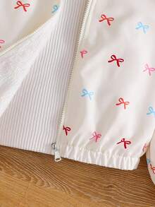 Sweetra Young Chaqueta con capucha forrada térmicamente con estampado de lazos de colores para niñas, alegre y linda, adecuada para salidas, uso diario, vuelta al colegio, otoño/invierno - Blanco - Ver 4