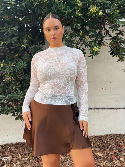 Nezia Cruz Women's Lace Stretch Peony Print Sheer Sexy Blouse (Random Cut) Fall Cloth For Women