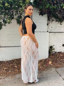 Nezia Cruz 休闲纯色针织蕾丝低腰鱼尾下摆半身裙 - 白色 - 查看 3