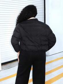 Alexandranx 秋冬双面拉链连帽棉服大衣 - 黑色 - 查看 2