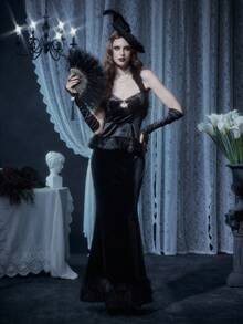 Bộ 2 chiếc váy đuôi cá nhung hở lưng lông vũ cho nữ - màu đen - Xem 3