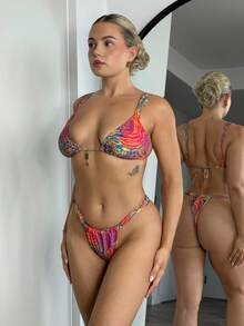 Bethéva Women's Random Print Metal Decor Sexy Spaghetti Strap Bikini Set, Summer