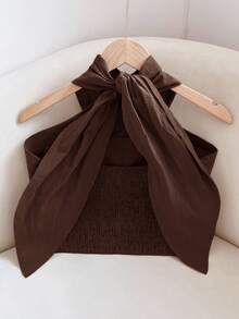 Travachic 女式纯色交叉设计无袖上衣 - 咖啡棕 - 查看 2