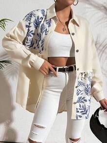 ZIRRA Women's Fall Holiday Plant Print Dropped Shoulder Long Sleeve Tassel Loose Shirt