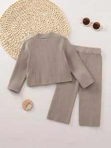 SHEIN Playful Pals Baby Girl V-Neck Button-Front Long Sleeve Cardigan Set, Minimalist Solid Color Outfit For Home & Outdoor Autumn And Winter Two Piece Suit Brown Baby Clothes Toddler Two Piece Sets Two Piece Winter Outfits For Toddler Girl Neutral Baby Clothes Unisex Fall Baby Winter Dress Knit Baby Girl Clothes Neutral Baby Clothes Unisex 2026 Fall Baby Winter Dress Knit Baby Girl Clothes Baby Girls In Autumn/Winter Toddler Knit Outfit Baby Girl Sweaters Set Baby Knit Two Piece Set Two Piece Winter Outfits For Toddler Girl Knitted Baby Outfit Baby Set Autumn Winter Season Baby Girl Knitted Outfits Baby Girl Sweaters Set Two Piece Winter Outfits For Toddler Girl Knit Two Piece Toddler Baby Warm Sets Knit Two Piece Toddler Baby Two Piece Set